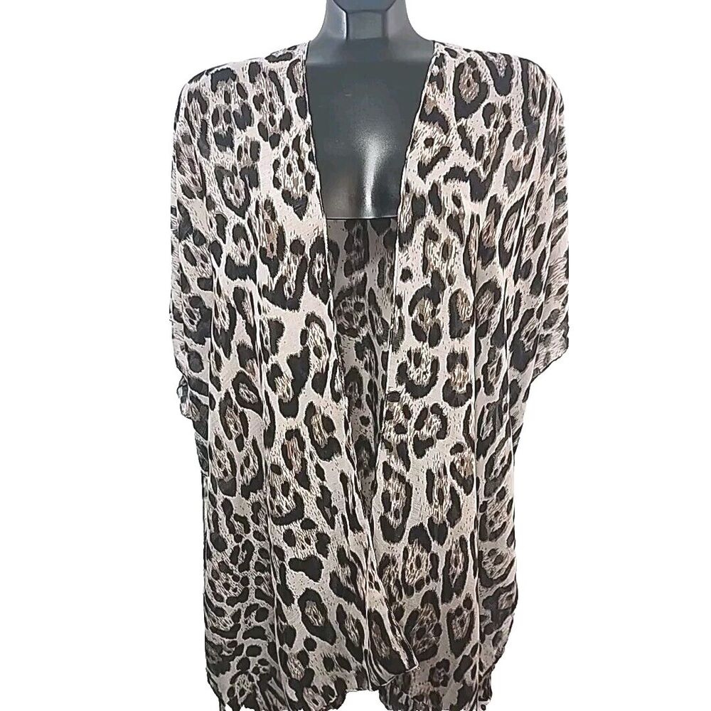 Jessica McClintock Kimono Swim Cover-Up Brown Leopard Animal One Size Women NEW